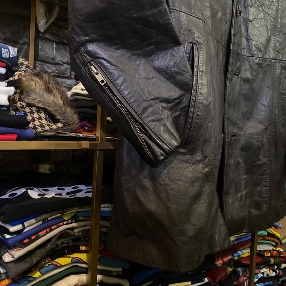 Vintage 70s Bermans Brown Leather Jacket Mid-Length Size 40 Large Faux Fur Lined - Picture 8 of 11